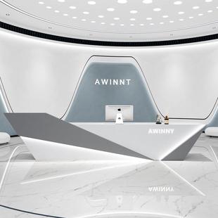 公司前台定制现代烤漆轻奢设计企业咨询接待台异形前台吧台厂家