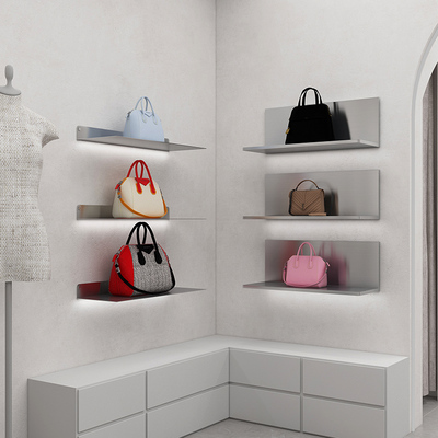 服装店多层展示架鞋架鞋店包包架不锈钢置物架上墙鞋包饰品陈列架