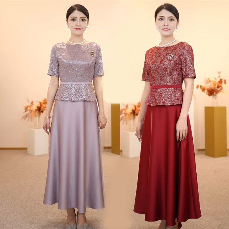 妈妈婚宴礼服高贵年轻喜婆婆婚宴装2024婚礼喜服大码小个子连衣裙