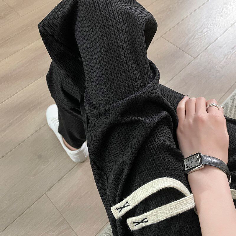窄版冰丝阔腿裤女夏季薄款高腰垂感宽松大码胖mm显瘦宽松直筒裤子