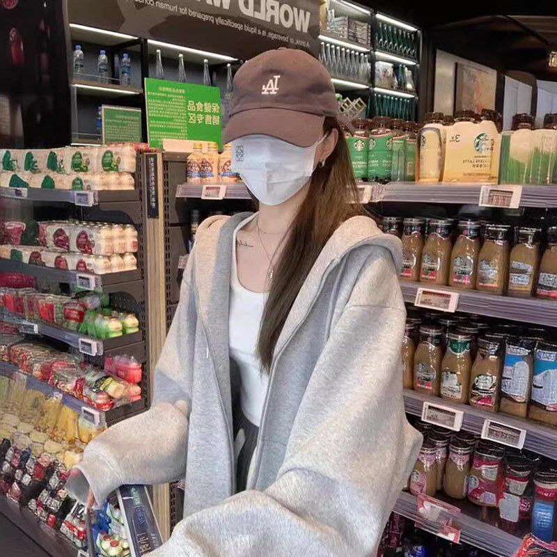 春秋外套女2024新款夏季卫衣连帽薄款韩版潮宽松慵懒开衫休闲上衣