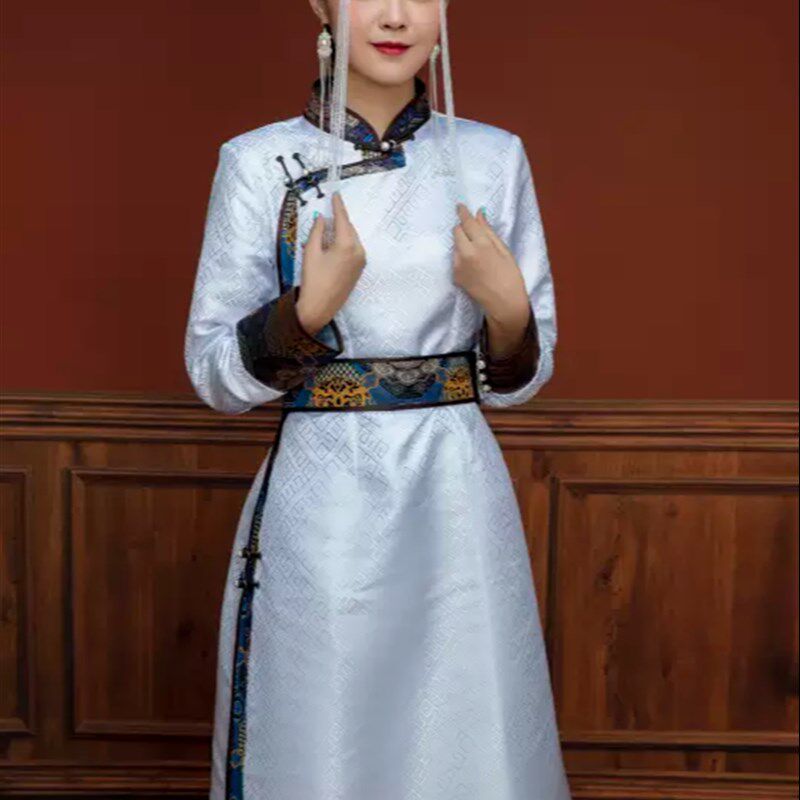 女蒙古袍缎面蒙族服装少数民族服饰演出舞蹈日常婚礼新娘礼服新品