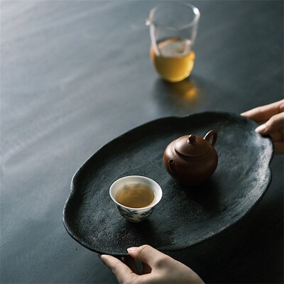 不亦室手工脱胎大漆茶盘蓄水淋壶长壶U承大漆收纳盘