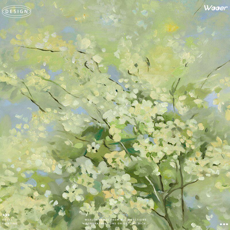 花语》法式奶油风客厅沙发背景墙装饰画 画绿色原木风R玄关艺术壁