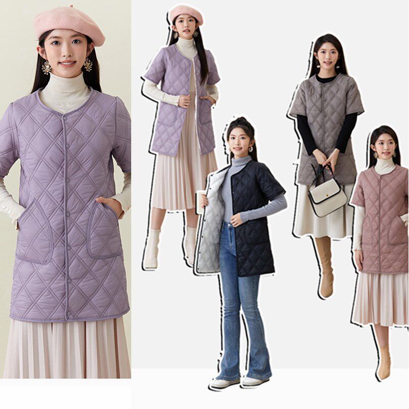 轻薄马甲女中长款秋冬半袖护肩防寒加绒保暖羽绒棉服内胆上衣外套