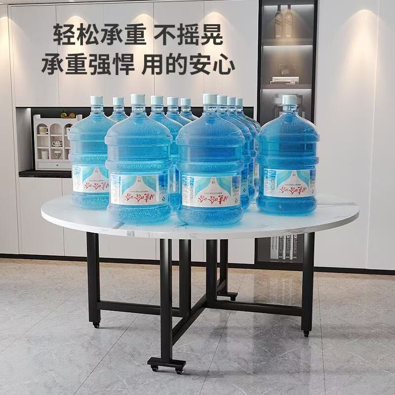 可移动餐桌带轮h304不锈钢桌腿折叠工作台折叠圆餐桌面板圆桌移动