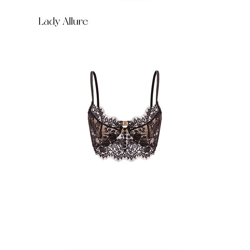 LA高阶香蜜*法式睫毛蕾丝内衣聚拢上托N有钢圈薄款U型美背文