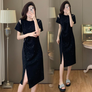 女装 修身 2025夏装 设计感时尚 连衣裙胖妹妹洋气质中长裙子 新款 大码