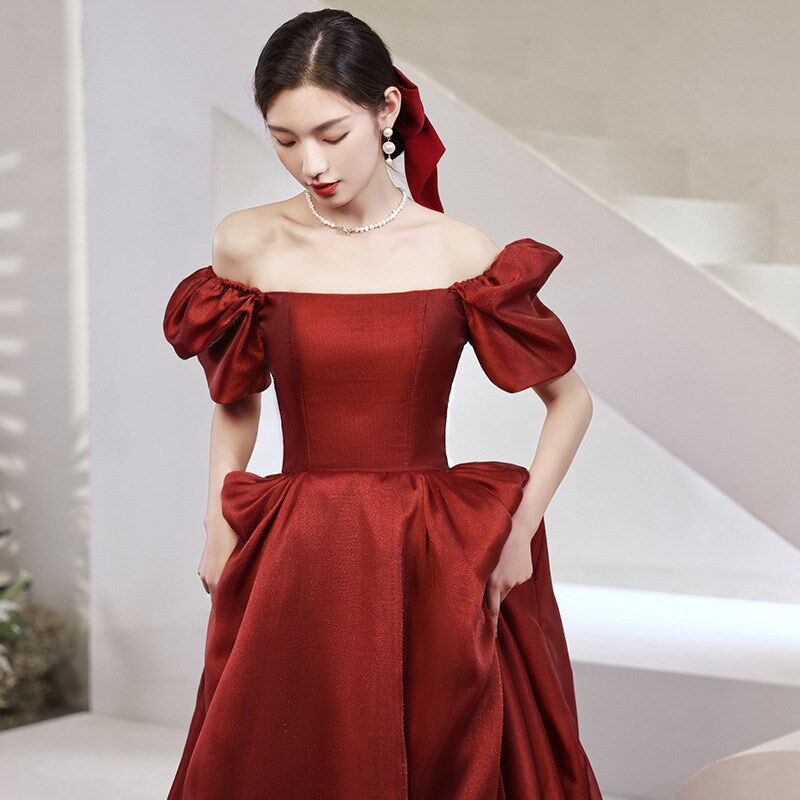 2024新款遮手臂酒红色订婚敬酒服新娘连衣裙遮肚子孕妇修身礼服