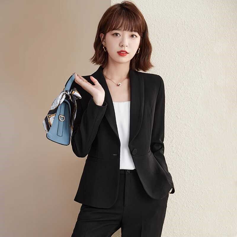 黑色西装外套女秋季2024新款职场休闲气质职业小个子西服套装春秋