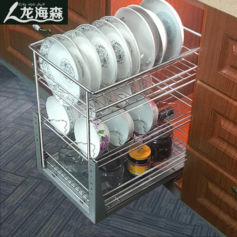 龙海森304不锈钢拉篮橱柜碗碟小拉篮厨房立式调味篮Z碗篮抽屉式