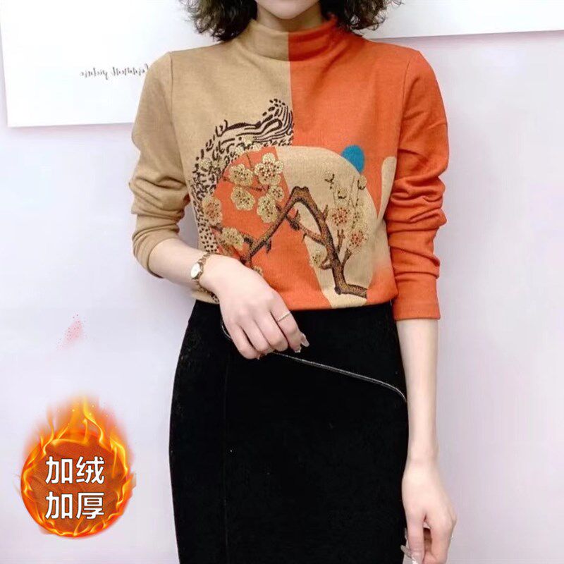 2024秋冬洋气妈妈装德绒打底衫中年女士打底小衫秋装加绒保暖上衣