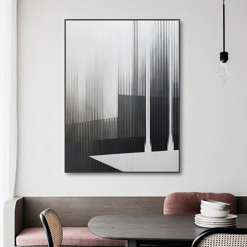 黑白抽象a画极简现代简约竖版玄关过道背景墙画几何线条艺术装饰