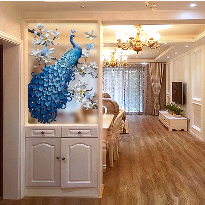 新中式麋鹿家和福贵艺术玻璃屏风隔断背景墙磨砂透光双.面入户玄