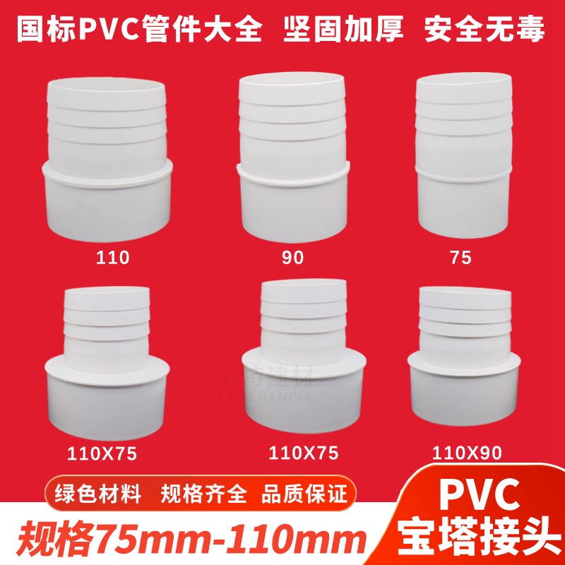 抽水泵机宝塔接头PVC软管直接塑料农业灌溉变径直通75 90 110*100