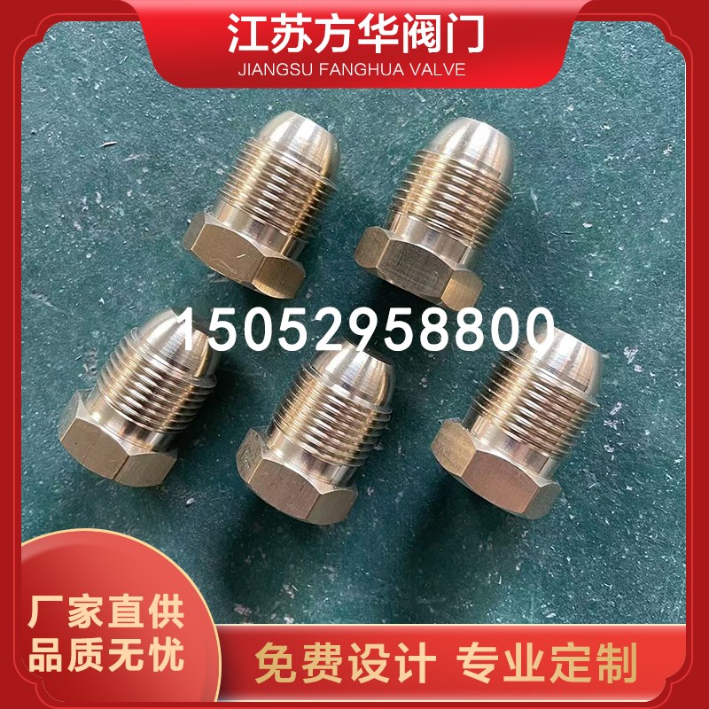 QF-2G钢瓶阀门出口堵头丝堵盖帽高压黄铜G5/8外丝球头面堵帽闷头