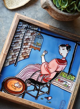 佳女子陶瓷果盘茶盘实木托盘客厅桌面摆件家居装饰品.中国风礼物