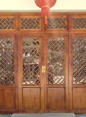 东阳仿古雕刻实木花格门窗吊顶背景新中式N沙画屏风玄关隔断定制