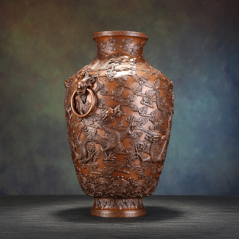 紫铜花瓶摆件八龙瓶客厅插花新中式D家居玄关装饰品花器送好友礼