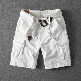重磅美式复古工装短裤夏季男纯棉多袋裤宽松休闲五分裤白色大码潮