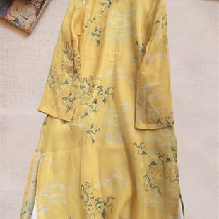 夏双层立领棉麻斜襟禅意改良旗袍连衣裙复古汉茶服苎麻长裙十木米