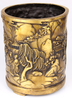 实心铜笔筒摆件 铜 竹节笔筒 龙笔筒O 马笔筒 老翁笔筒