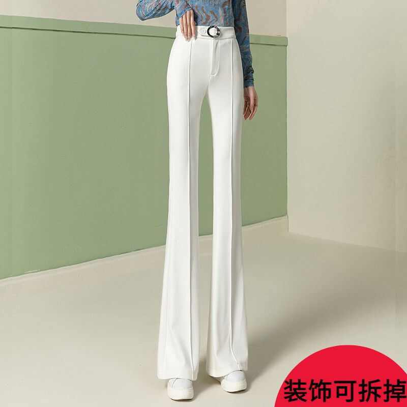 白色裤子女西装微喇裤夏季薄款垂感高级感2024新款高腰显瘦喇叭裤