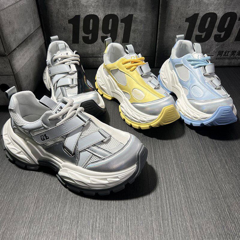 老爹鞋男款2025新款夏季透气网面百搭潮J流运动休闲厚底跑步鞋子