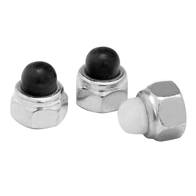 铁镀锌尼龙盖型螺帽DIN986黑白头自锁球盖螺母304不锈钢M4M5M6M10