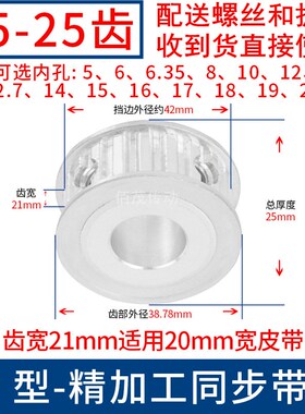 T525齿AF齿宽21同步轮内孔56.358101214151617181920同步带轮25T5