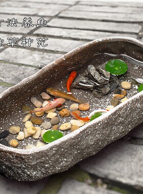 阳台小鱼池古法养缸客厅型斗鱼乌龟桌面生态水培花盆石头陶瓷睡莲