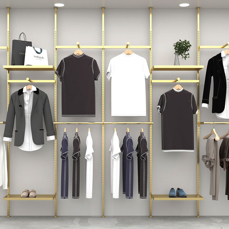 服装店展示架上墙不锈钢陈列架壁挂式金色组合装店正挂侧挂层板