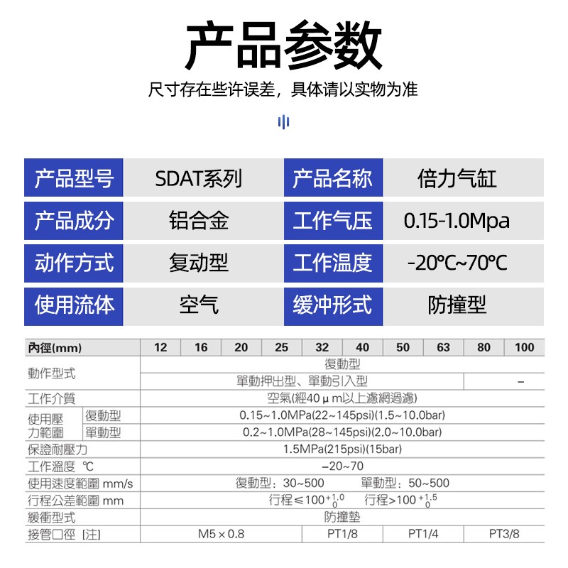 代替亚德客SDAT40X5X10X15X20X25/50/75倍力气缸多位置SDAT40-S-B