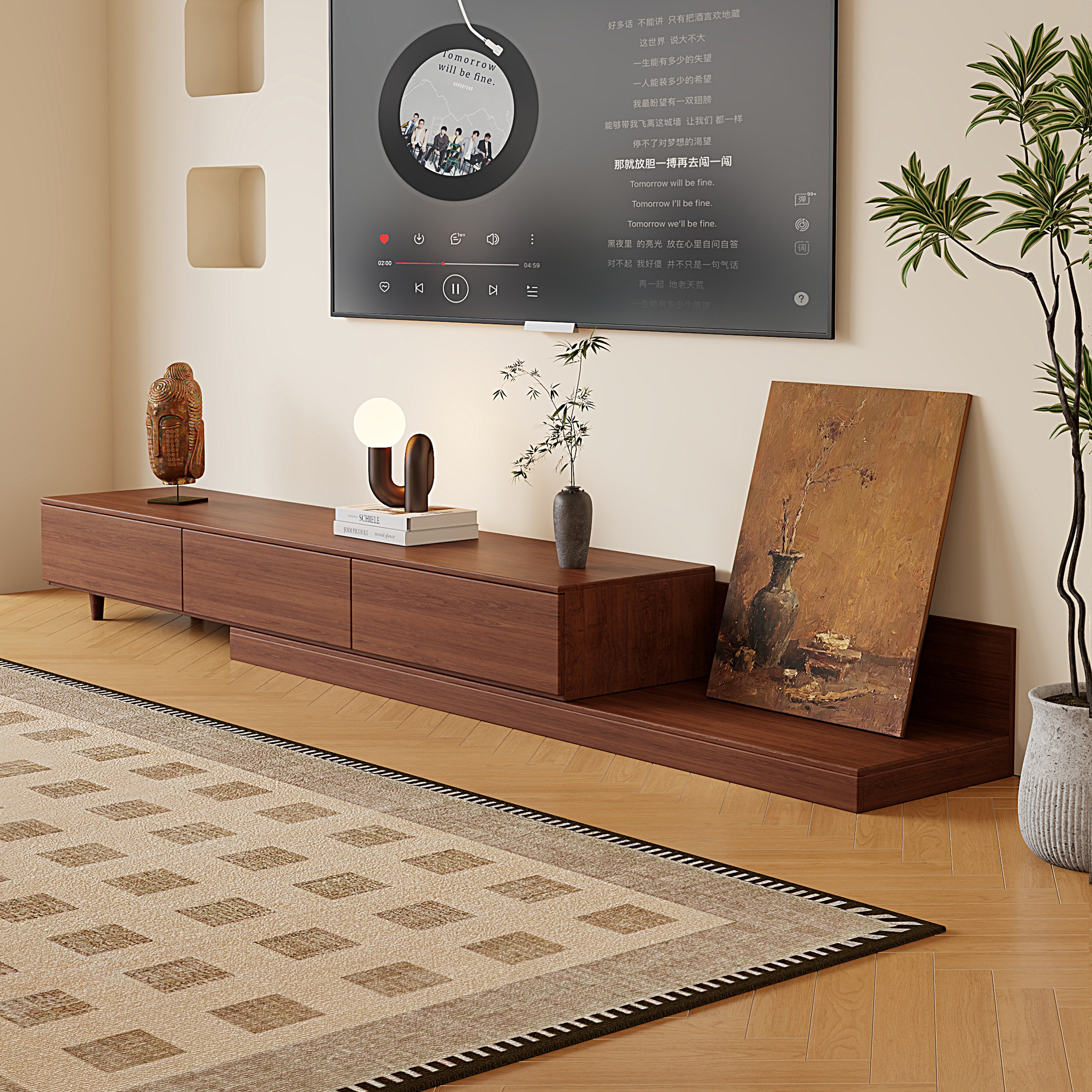 实木电视柜家用客厅现代简约落地伸缩2026新款小户型电视机柜组合