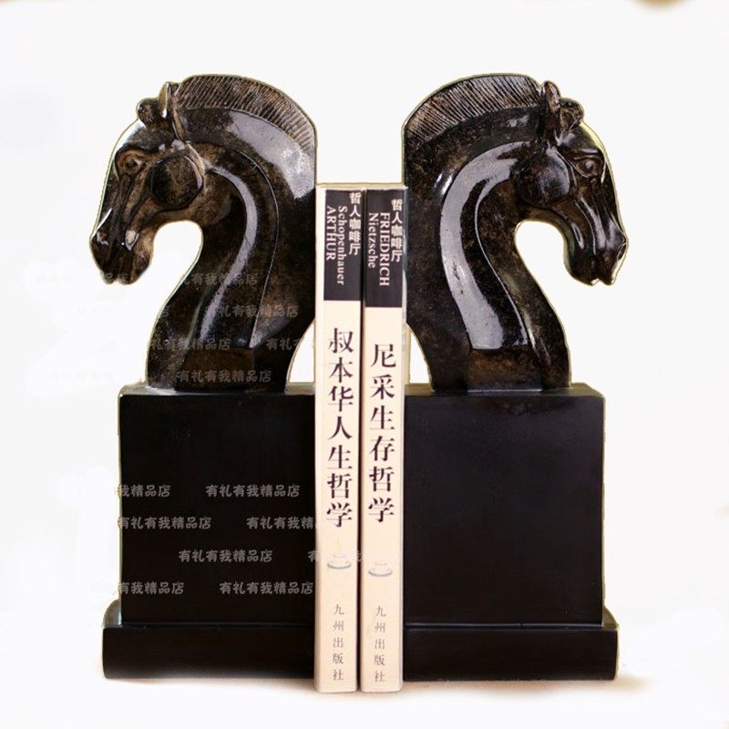 欧式古典家居书房摆件马头装z饰品样板间乔迁书档书立书靠书夹