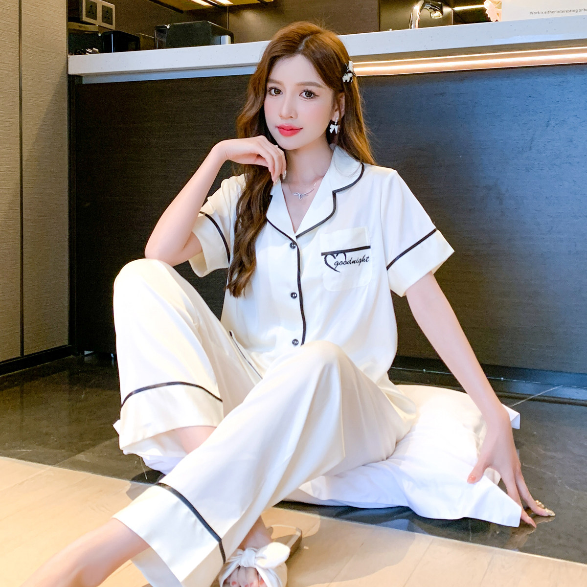 睡衣少女春夏季2025年新款高级感冰丝短袖家居服薄款凉感长裤套装