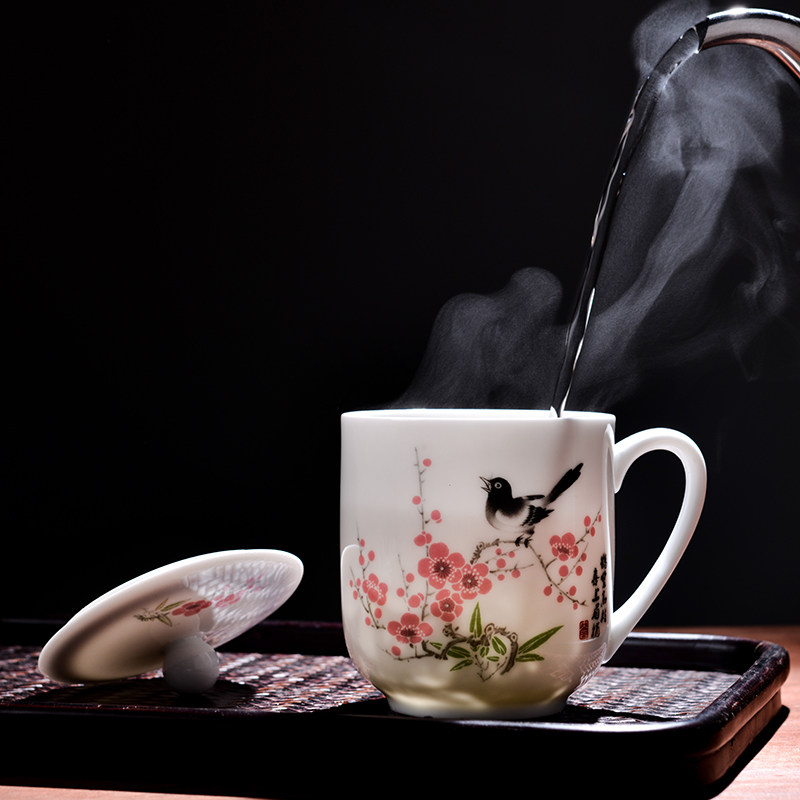 醴陵陶瓷办d公室茶杯带盖玉泥水杯泡茶会议杯子陶瓷礼品订制logo