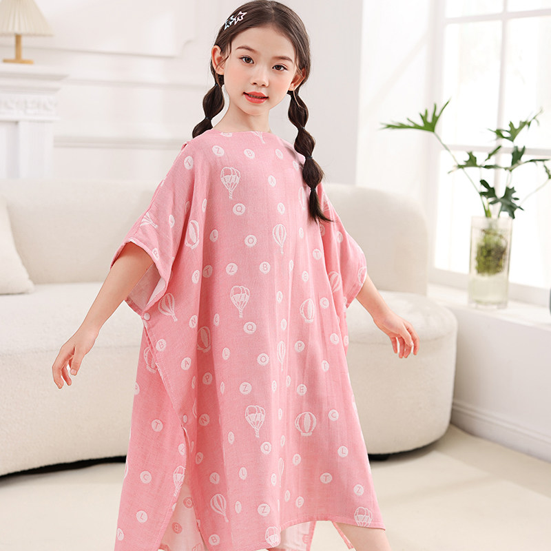 儿童纯棉纱布浴巾斗篷双层纱布吸水速干不掉毛宝宝披风浴袍连带帽