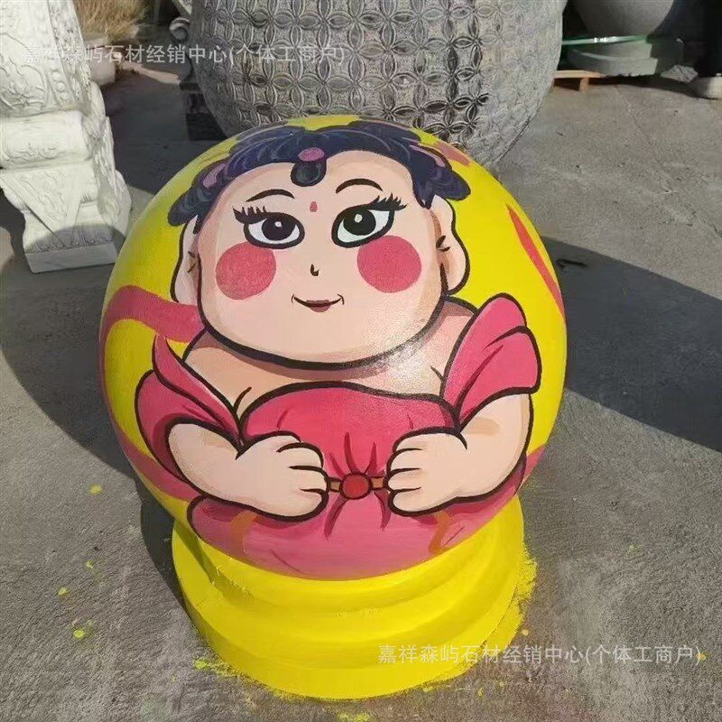 花岗岩彩绘圆球挡车石球停车场拦路石涂鸦大理石障碍W石墩球形路