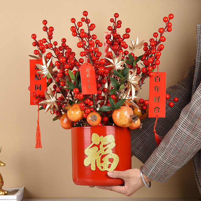 乔迁新居a福桶摆件开业结婚礼物花束客厅玄关新年装饰入宅婚庆插