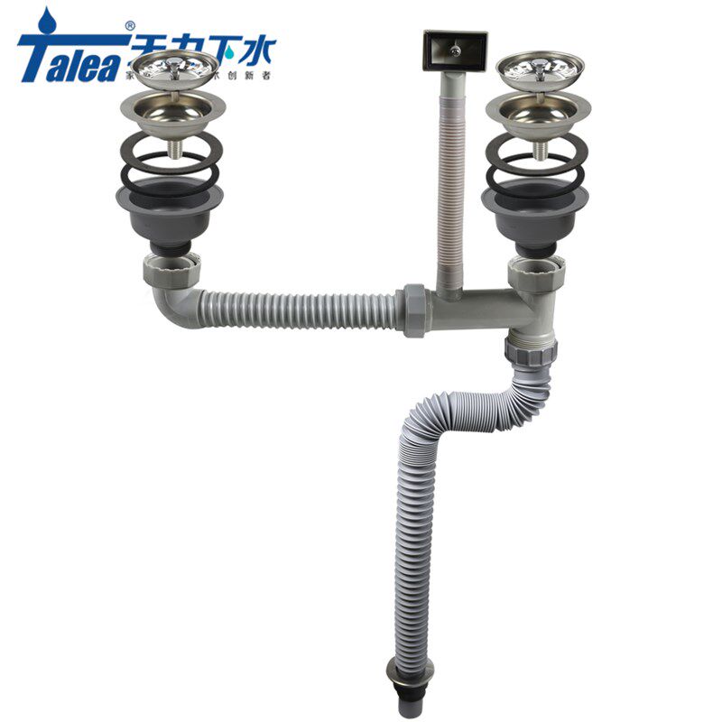 厨房水槽双槽下水器排水管陶瓷盆厚盆水斗水漏洗菜盆防臭下水管