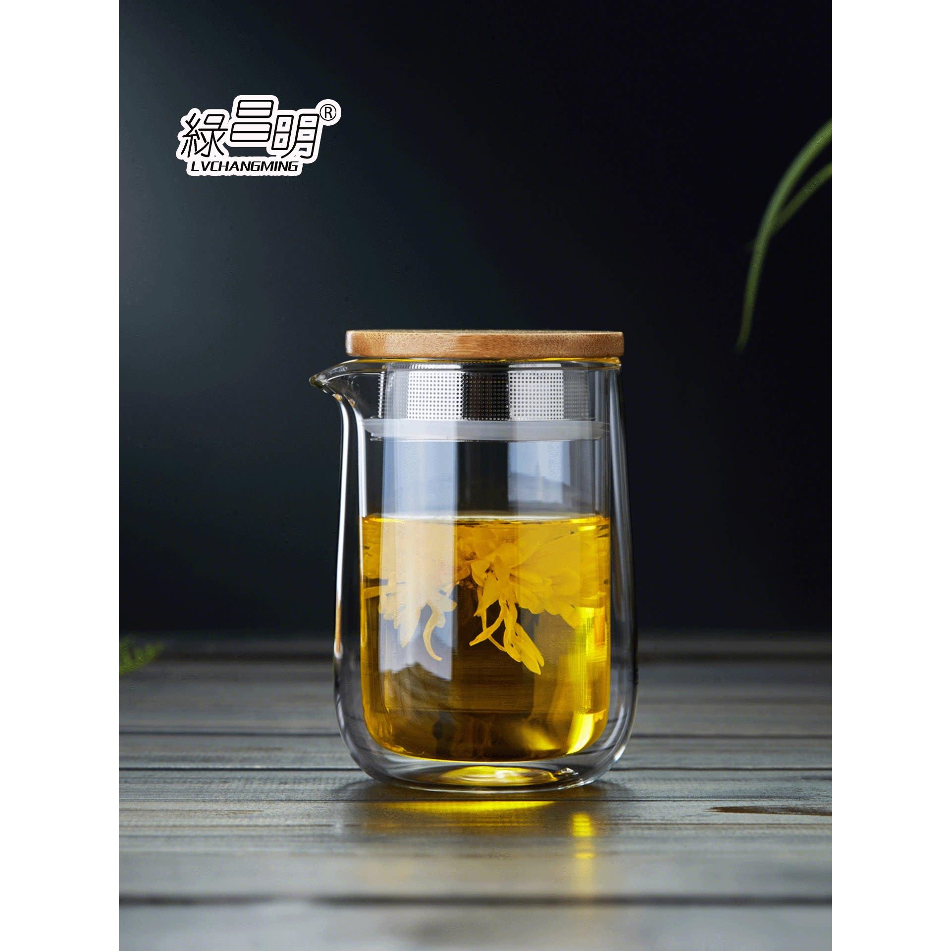 绿昌明玻璃小茶壶双层防烫红茶泡茶器耐热家用过滤功夫茶具泡茶壶