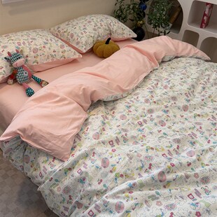 少女心卡通可爱床四件套单双人公寓宿L舍全棉床单被套三件套