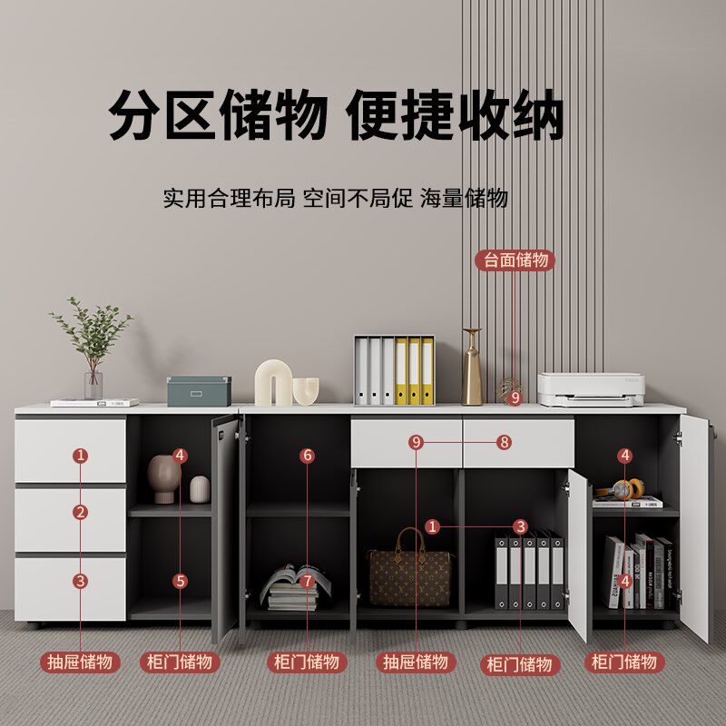 文件柜矮柜木质免拉手带r锁抽屉资料柜储物柜茶水柜办公室落地边