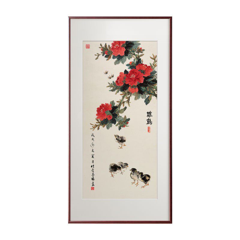 玄关装饰画走廊过道花开富贵牡丹餐厅画新中式挂画竖版客厅装饰画