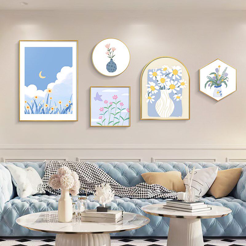 奶油风客厅装饰画沙发背景墙挂画简E约现代壁画小清新抽象高级感