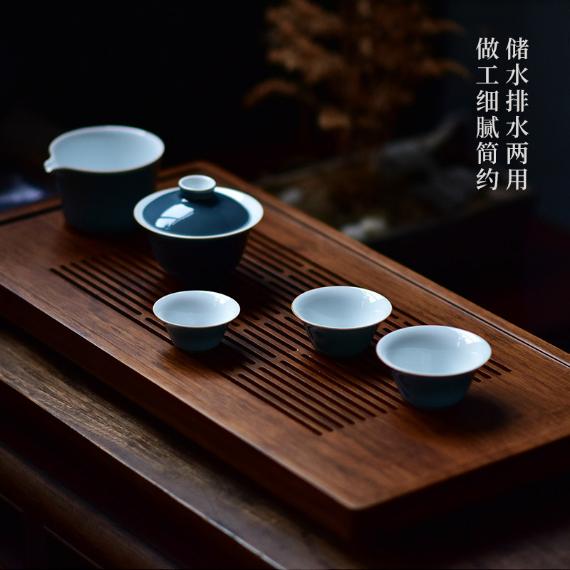 储水排水两用茶盘家用办公简约抽屉式H茶盘茶台实木功夫茶具套装