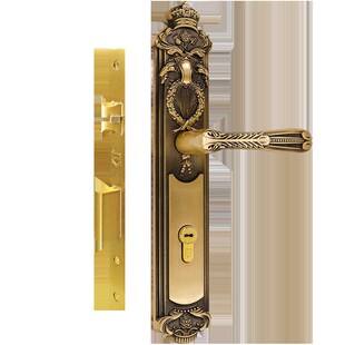 铠铜威亮金色欧式 静音全铜别墅大门锁对开M入户门锁室内机械房门