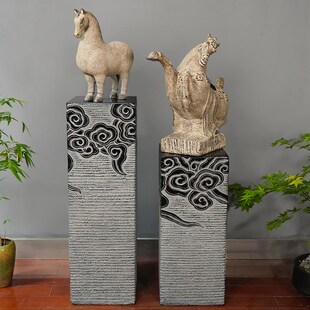 新中式祥云展示柱 仿石柱墩子落地D摆件室外庭院花盆底座盆景花架