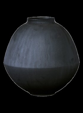 新中式黑色陶瓷罐子粗陶瓷手工花瓶样板I间餐厅客房插花器茶室摆